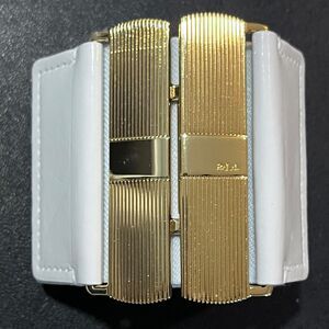 NWT Lauren Ralph Lauren White Stretch Belt MED Gold Tone Buckle Vintage 80s 90s